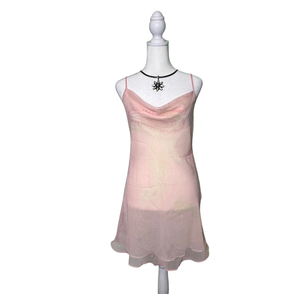 Vintage Y2K Cowl Neck Slip Jones New York Pink Paisley Pattern Womens Size Small